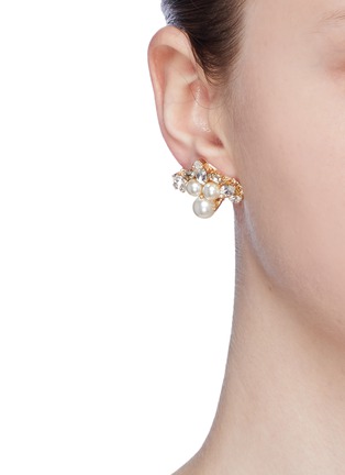 Front View - Click To Enlarge - ANTON HEUNIS - Detachable Swarovski pearl crystal slogan hoop earrings