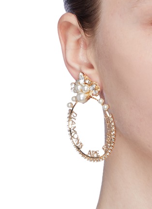 Figure View - Click To Enlarge - ANTON HEUNIS - Detachable Swarovski pearl crystal slogan hoop earrings
