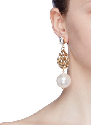 Figure View - Click To Enlarge - ANTON HEUNIS - Swarovski crystal pearl knot drop earrings