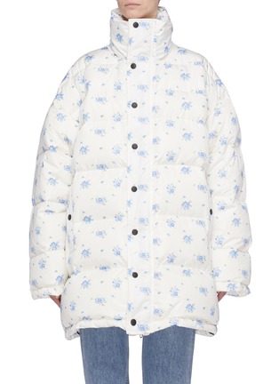 Main View - Click To Enlarge - BALENCIAGA - Retractable hood floral print oversized down puffer jacket