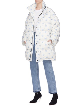 Figure View - Click To Enlarge - BALENCIAGA - Retractable hood floral print oversized down puffer jacket