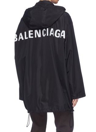 Back View - Click To Enlarge - BALENCIAGA - Logo print back hooded windbreaker jacket