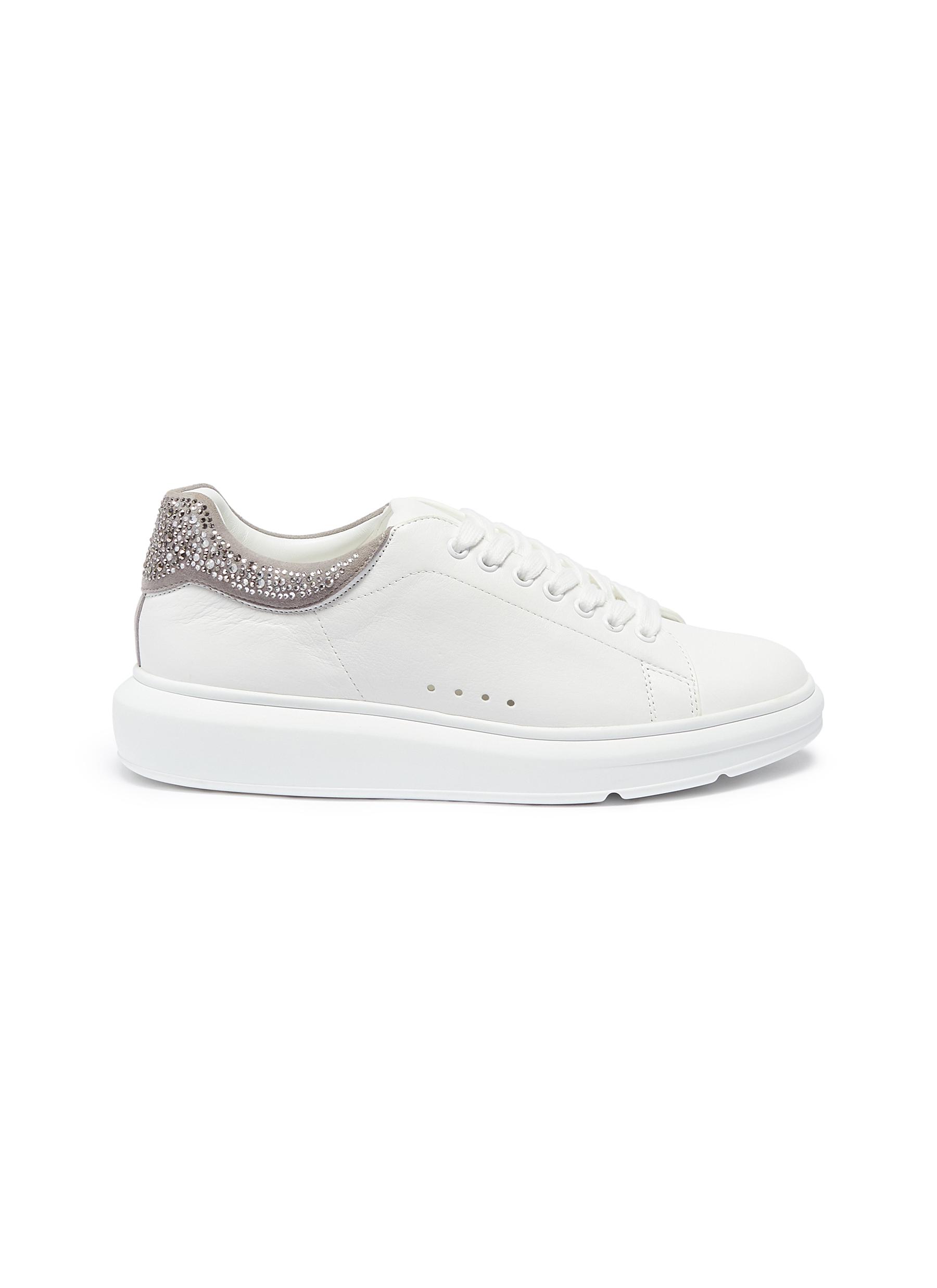 Louie strass collar leather platform sneakers by Pedder Red