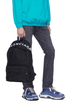 Figure View - Click To Enlarge - BALENCIAGA - 'Wheel' logo embroidered backpack