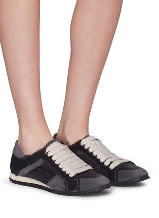 Figure View - Click To Enlarge - PEDRO GARCIA  - 'Cristina' suede trim satin sneakers