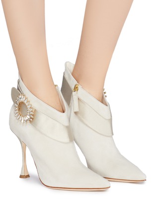 Figure View - Click To Enlarge - MANOLO BLAHNIK - 'Ankau' Swarovski crystal buckle suede ankle boots