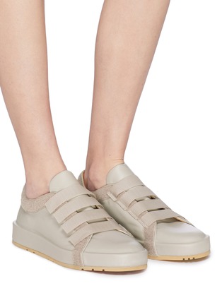 Figure View - Click To Enlarge - JIL SANDER - Deconstructed textile hook and loop strap leather sneakers