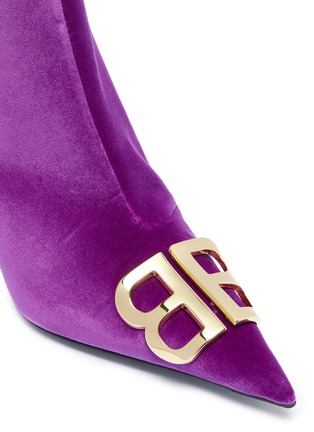 Detail View - Click To Enlarge - BALENCIAGA - 'BB' logo plate velvet ankle boots