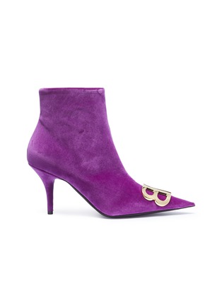 Main View - Click To Enlarge - BALENCIAGA - 'BB' logo plate velvet ankle boots