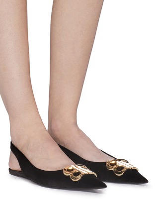 Figure View - Click To Enlarge - BALENCIAGA - 'BB' logo plate velvet slingback flats