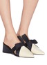 Figure View - Click To Enlarge - MERCEDES CASTILLO - 'Blanche Mid' satin bow colourblock leather mules