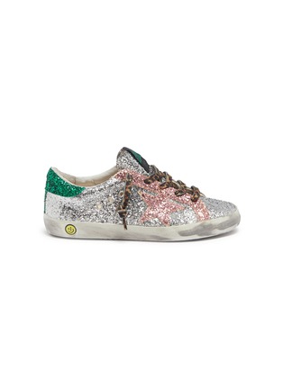 Main View - Click To Enlarge - GOLDEN GOOSE - 'Superstar' colourblock glitter coated leather kids sneakers