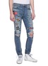 Front View - Click To Enlarge - AMIRI - Mix appliqué paint splatter ripped skinny jeans