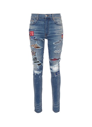 Main View - Click To Enlarge - AMIRI - Mix appliqué paint splatter ripped skinny jeans