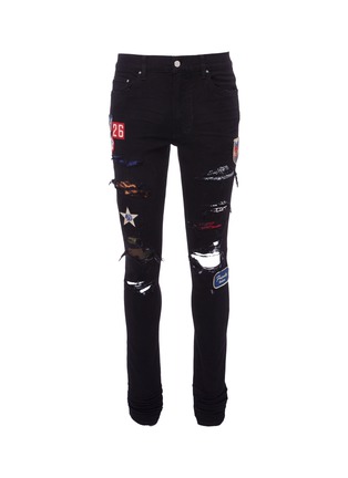 Main View - Click To Enlarge - AMIRI - Mix appliqué ripped skinny jeans