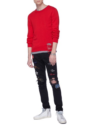 Figure View - Click To Enlarge - AMIRI - Mix appliqué ripped skinny jeans