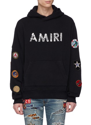 Main View - Click To Enlarge - AMIRI - Logo print mix patch hoodie