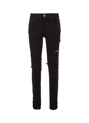 Main View - Click To Enlarge - AMIRI - 'MX1' pleated patch ripped skinny jeans