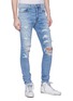 Front View - Click To Enlarge - AMIRI - Swarovski crystal patch panel ripped jeans