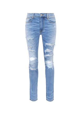 Main View - Click To Enlarge - AMIRI - Swarovski crystal patch panel ripped jeans