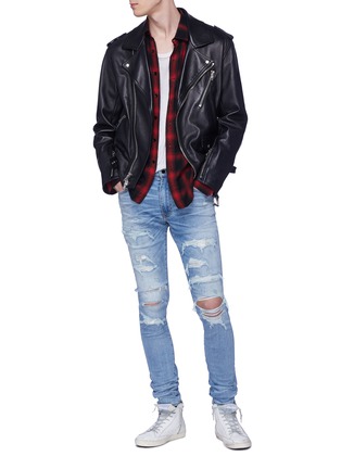 Figure View - Click To Enlarge - AMIRI - Swarovski crystal patch panel ripped jeans
