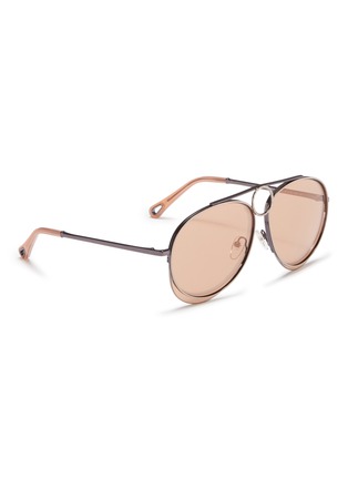 Figure View - Click To Enlarge - CHLOÉ - 'Romie' cutout circle mirror metal aviator sunglasses