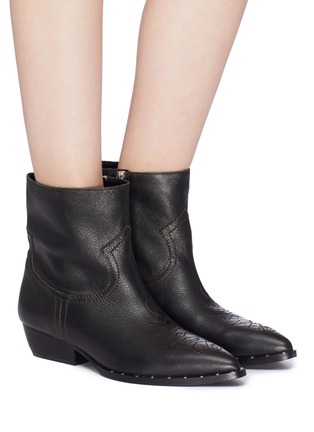 Figure View - Click To Enlarge - SAM EDELMAN - 'Ava' contrast topstitching studded leather boots