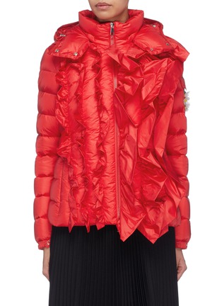Main View - Click To Enlarge - MONCLER - x Simone Rocha 'Darcy' ruffle stripe hooded down puffer jacket