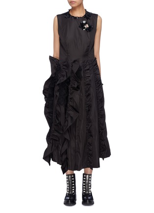 Main View - Click To Enlarge - MONCLER - x Simone Rocha ruched ruffle stripe sleeveless dress