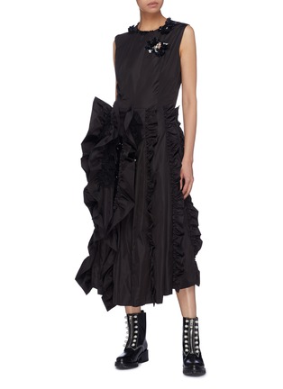 Figure View - Click To Enlarge - MONCLER - x Simone Rocha ruched ruffle stripe sleeveless dress