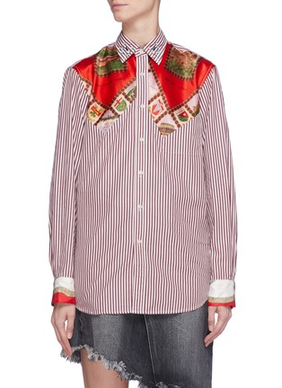 Main View - Click To Enlarge - DRY CLEAN ONLY - Fringe yoke graphic print panel stripe shirt