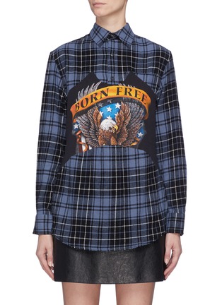 Main View - Click To Enlarge - DRY CLEAN ONLY - 'American Eagle' cutout back graphic print check plaid shirt