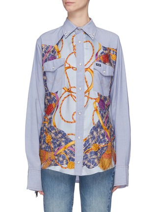 Main View - Click To Enlarge - DRY CLEAN ONLY - Fringe panel graphic print panel shirt