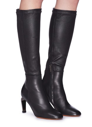 Figure View - Click To Enlarge - CLERGERIE - 'Meline' metal heel stretch nappa leather knee high boots