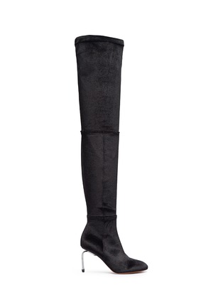 Main View - Click To Enlarge - CLERGERIE - 'Meliset' metal heel stretch velvet thigh high boots