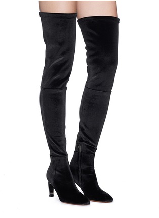 Figure View - Click To Enlarge - CLERGERIE - 'Meliset' metal heel stretch velvet thigh high boots