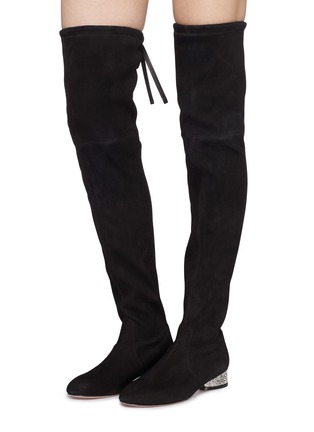 Figure View - Click To Enlarge - STUART WEITZMAN - 'Prism 30' glass crystal heel suede thigh high boots