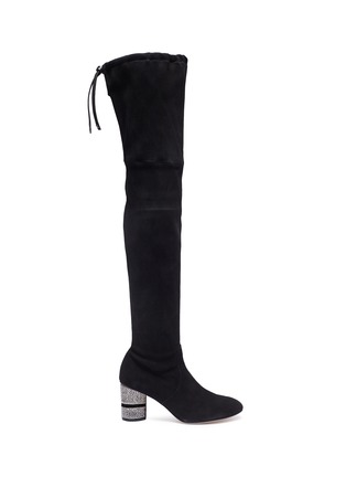 Main View - Click To Enlarge - STUART WEITZMAN - 'Prism' strass heel stretch suede thigh high boots