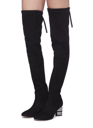 Figure View - Click To Enlarge - STUART WEITZMAN - 'Prism' strass heel stretch suede thigh high boots