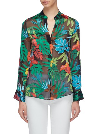 Main View - Click To Enlarge - ALICE & OLIVIA - 'Amos' floral palm leaf burnout tunic top