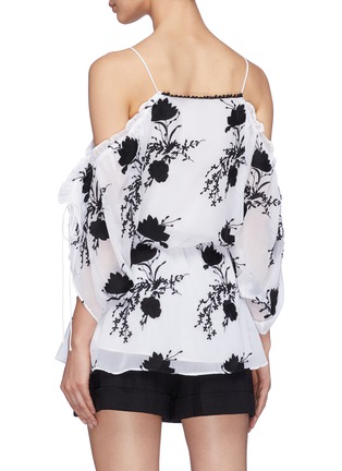 Back View - Click To Enlarge - ALICE & OLIVIA - 'Holden' ruffle edge floral embroidered cold shoulder top