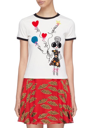 Main View - Click To Enlarge - ALICE & OLIVIA - 'Rylyn' Stacey slogan embroidered ringer T-shirt