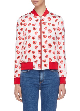 Main View - Click To Enlarge - ALICE & OLIVIA - x Donald Robertson 'Lonnie' lip print cropped bomber jacket