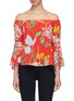 Main View - Click To Enlarge - ALICE & OLIVIA - 'Shera' trumpet sleeve floral print off-shoulder top