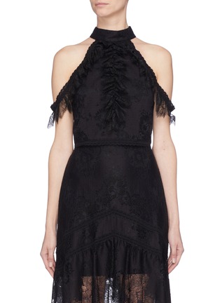 Main View - Click To Enlarge - ALICE & OLIVIA - 'Regina' ruffle lace cropped cold shoulder top