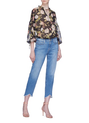 Figure View - Click To Enlarge - ALICE & OLIVIA - 'Julius' floral print ruffle neck silk tunic top