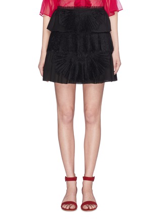 Main View - Click To Enlarge - ALICE & OLIVIA - 'Iggy' lace panel plissé pleated tiered skirt