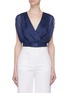 Main View - Click To Enlarge - ALICE & OLIVIA - 'Briella' cross front stripe cropped blouse