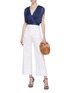 Figure View - Click To Enlarge - ALICE & OLIVIA - 'Briella' cross front stripe cropped blouse