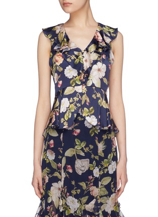 Main View - Click To Enlarge - ALICE & OLIVIA - 'Nora' ruffle floral print silk peplum top